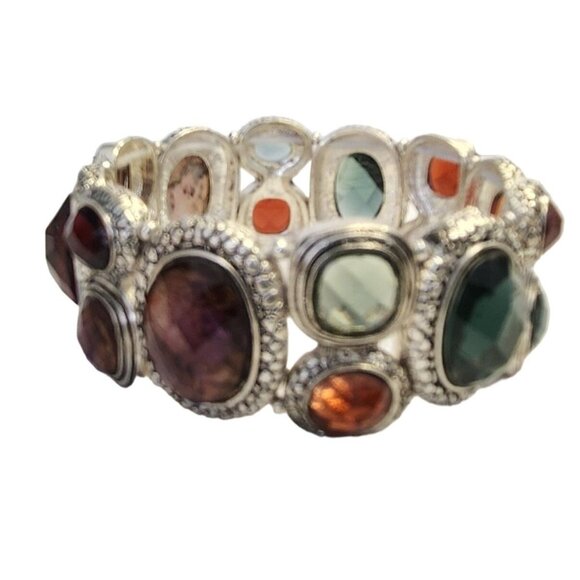 Multicolored Faceted Stone Stretch Bracelet - Picture 2 of 4
